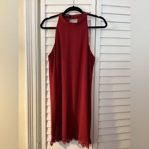 Fantaist vintage Red Midi Halter Dress, lined, zipper, buttons, Size L